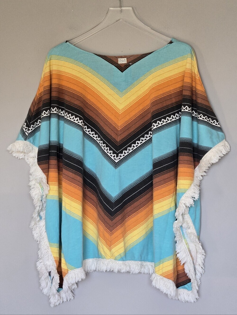 Billabong Western Boho Striped Fringe French Terry Poncho Beach Cover-Up S/M - Picture 6 of 10